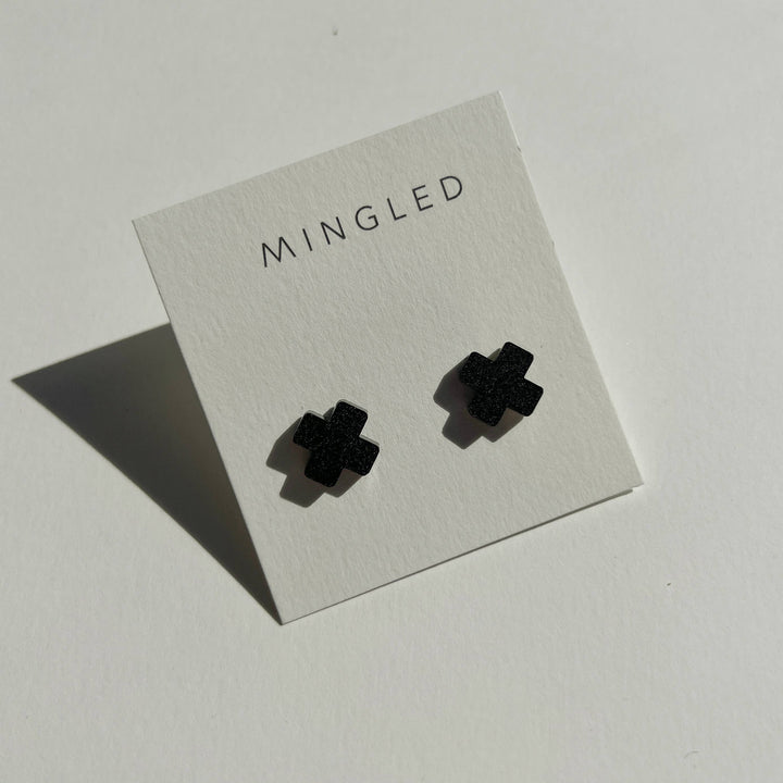 Black Cross Stud Earrings - Small Cross Earrings, Minimalist
