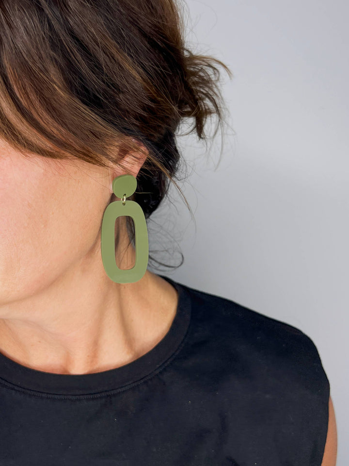 RILEY Dangle Earrings in Olive Green