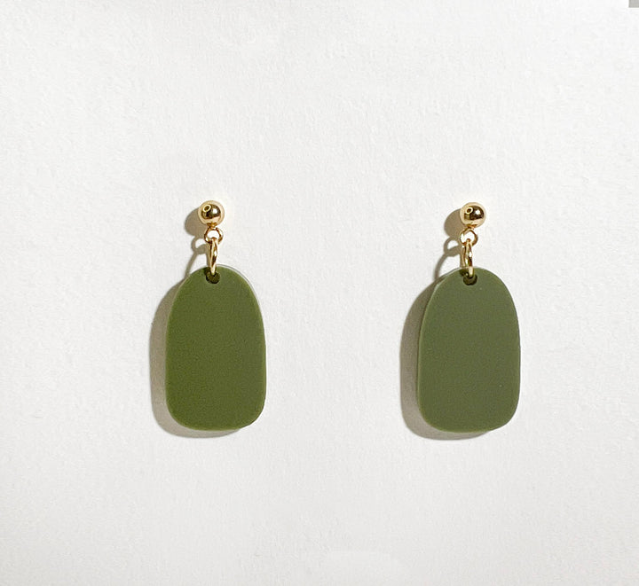 Clio Minimalist Earrings - Olive Green