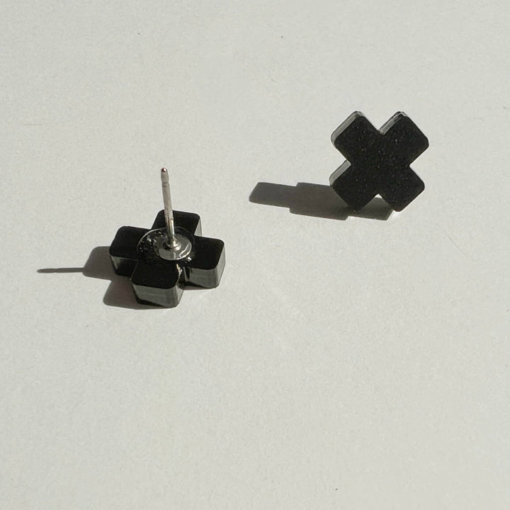Black Cross Stud Earrings - Small Cross Earrings, Minimalist