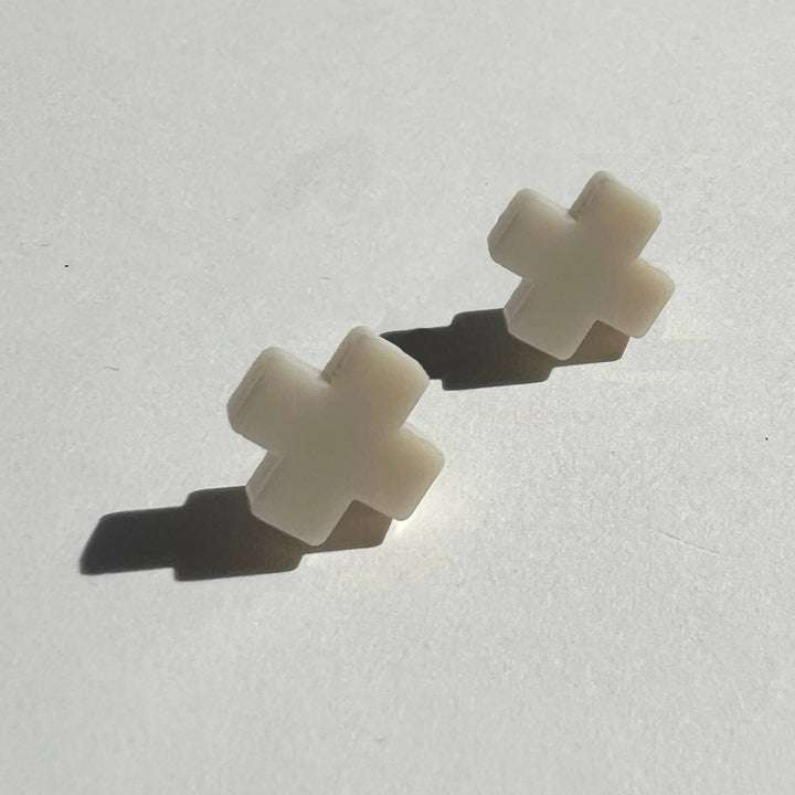 Beige Cross Stud Earrings - Small Cross Earrings, Minimalist