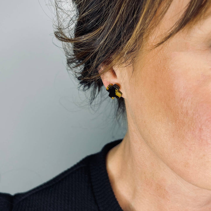 Black Cross Stud Earrings - Small Cross Earrings, Minimalist