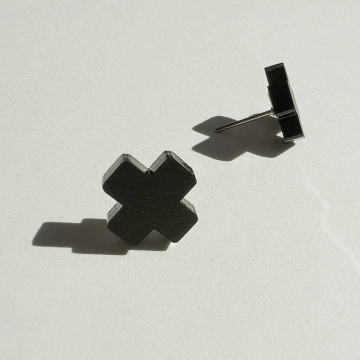 Black Cross Stud Earrings - Small Cross Earrings, Minimalist
