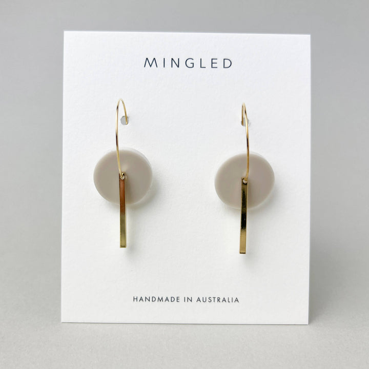 Gold Bar Hoop - Ivory Beige Earrings