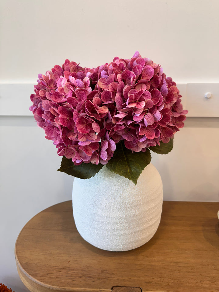 Pink Hydrangeas in round Vessel Flower Arrangement