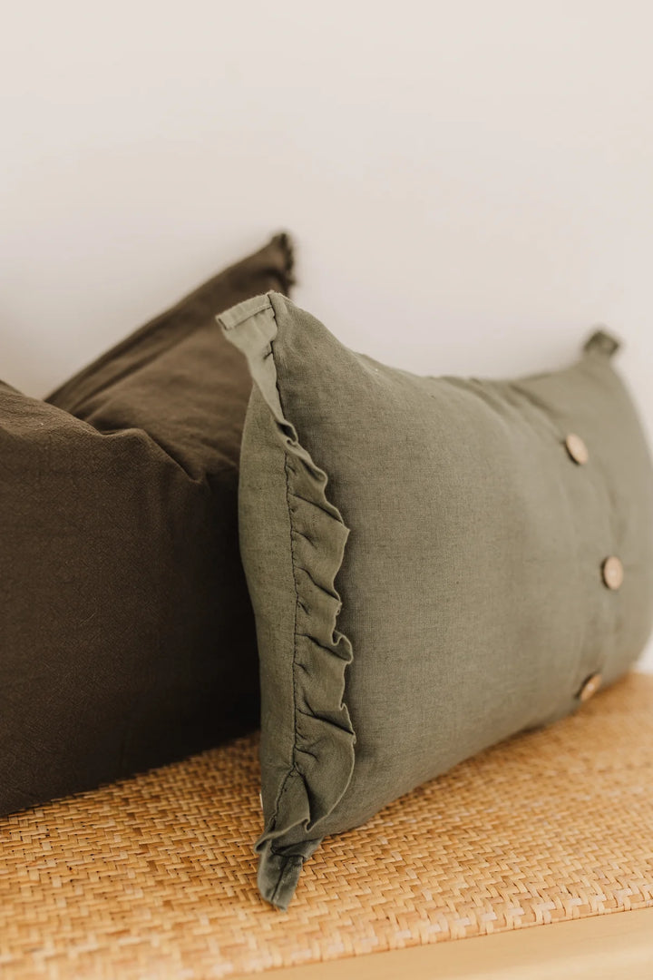 Pure French Linen Cushion with Ruffle Ends