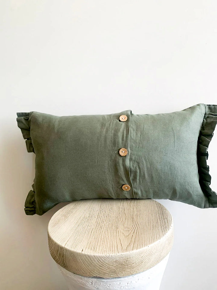 Pure French Linen Cushion with Ruffle Ends