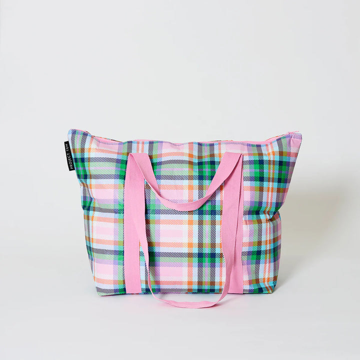 Plaid Zip Medium Tote Bag