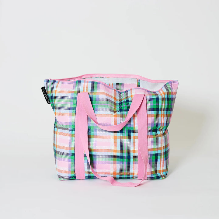 Plaid Zip Medium Tote Bag