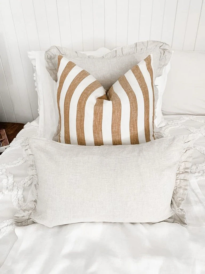 Pure Linen Cushion Cover - Toffee Wide Stripe