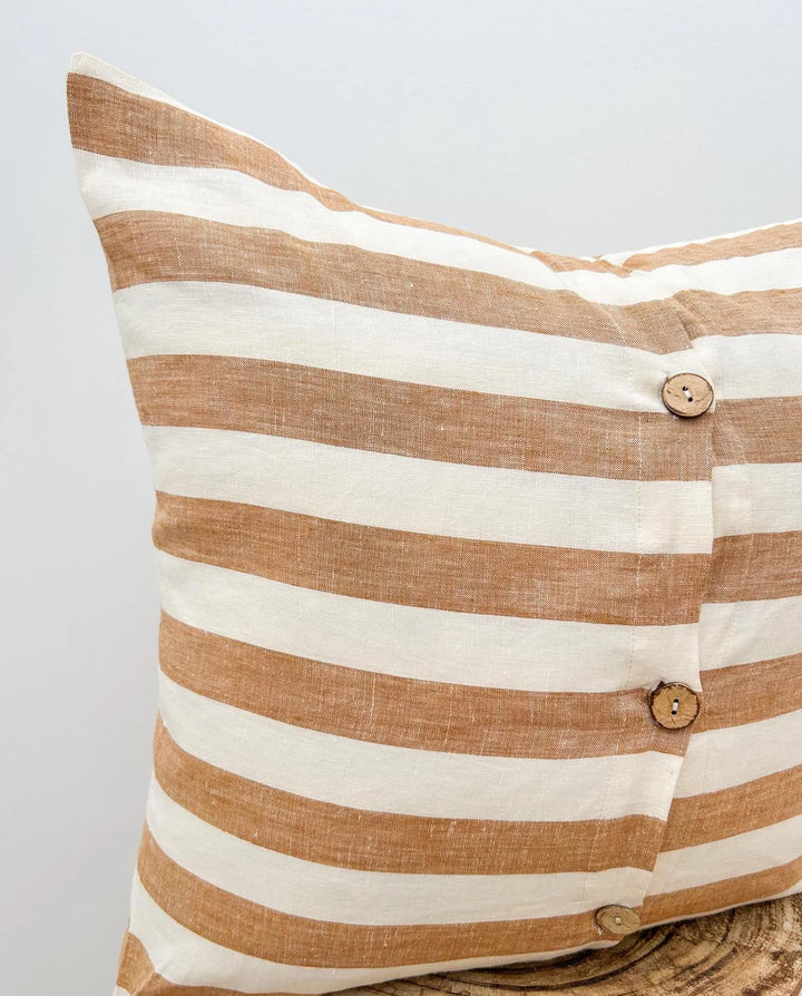 Pure Linen Cushion Cover - Toffee Wide Stripe