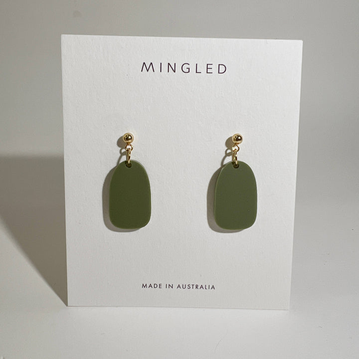 Clio Minimalist Earrings - Olive Green