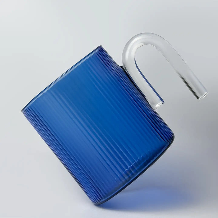 Archer Ribbed Glass Mug - Blue