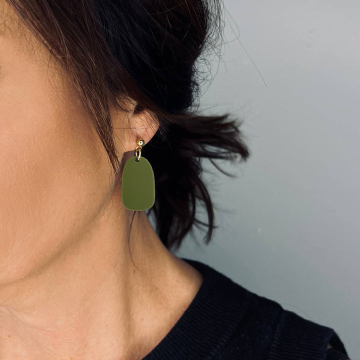Clio Minimalist Earrings - Olive Green