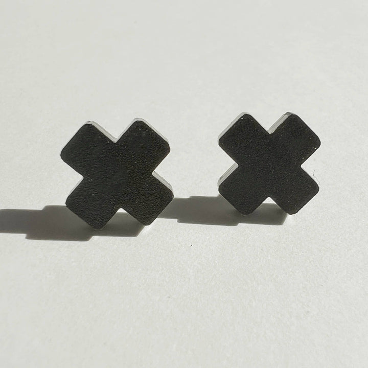 Black Cross Stud Earrings - Small Cross Earrings, Minimalist