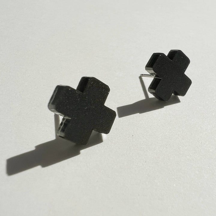 Black Cross Stud Earrings - Small Cross Earrings, Minimalist