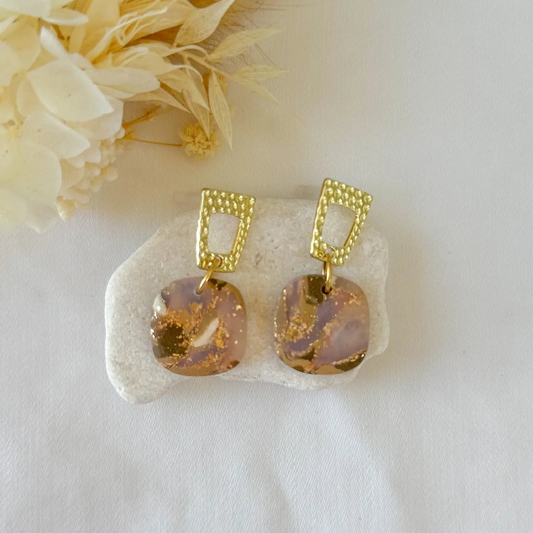 Marbel Brown and Gold Earrings
