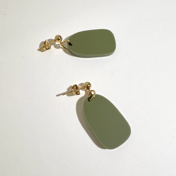 Clio Minimalist Earrings - Olive Green