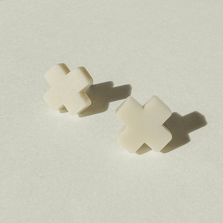 Beige Cross Stud Earrings - Small Cross Earrings, Minimalist