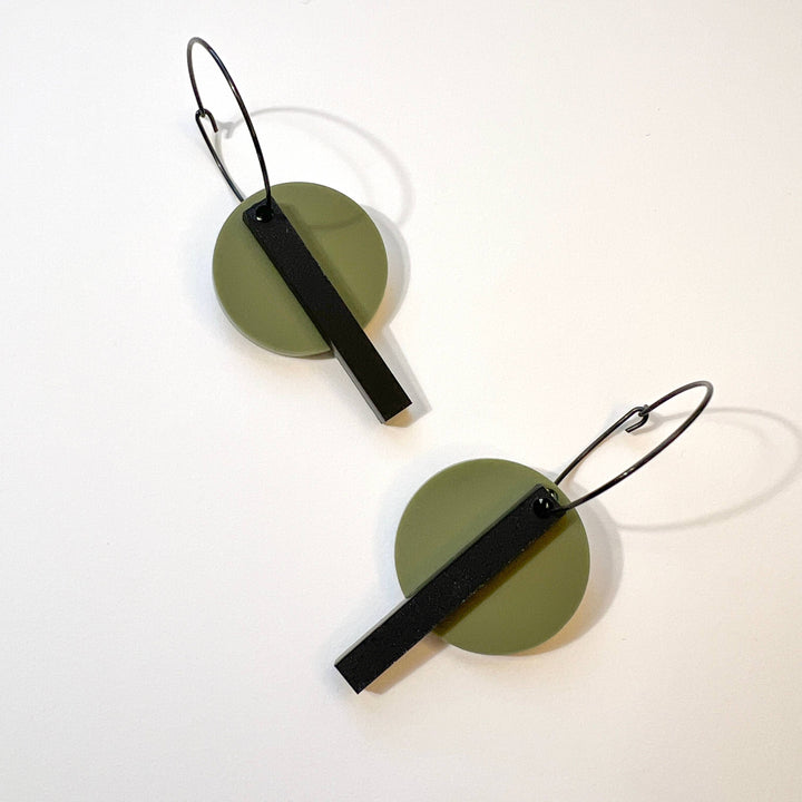 Bar Hoop - Olive Green Earrings