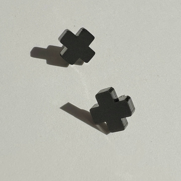 Black Cross Stud Earrings - Small Cross Earrings, Minimalist