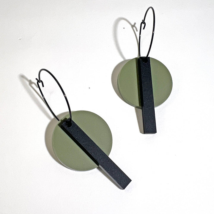 Bar Hoop - Olive Green Earrings