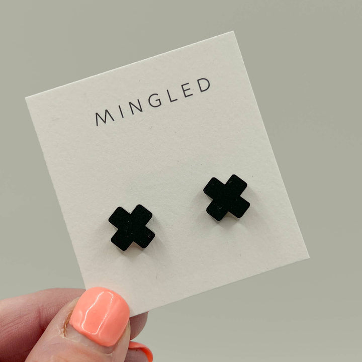 Black Cross Stud Earrings - Small Cross Earrings, Minimalist