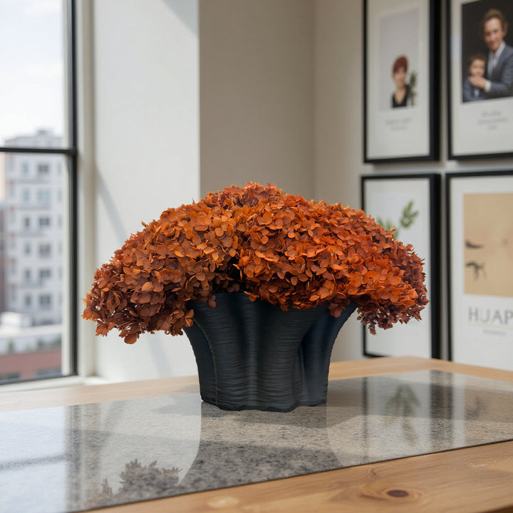 Preserved Burnt Orange Hydrangea in Gabriella Vessel