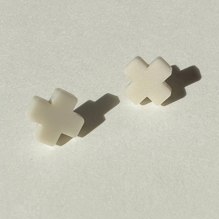 Beige Cross Stud Earrings - Small Cross Earrings, Minimalist