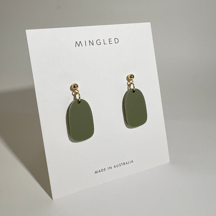 Clio Minimalist Earrings - Olive Green