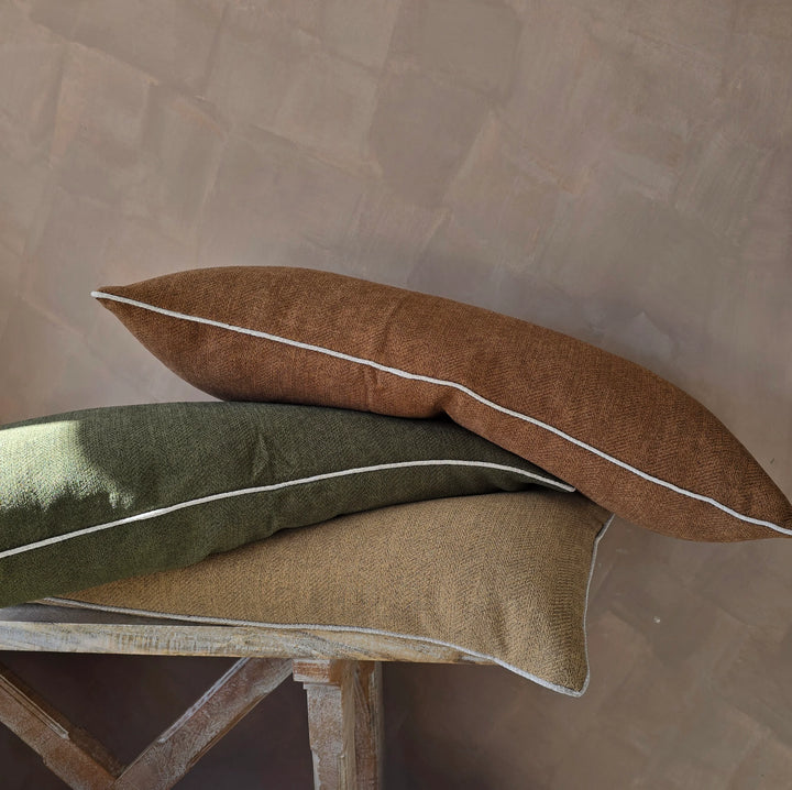 Hailey Linen Chenille Cushion 55cm Square - Terracotta with Natural Piping