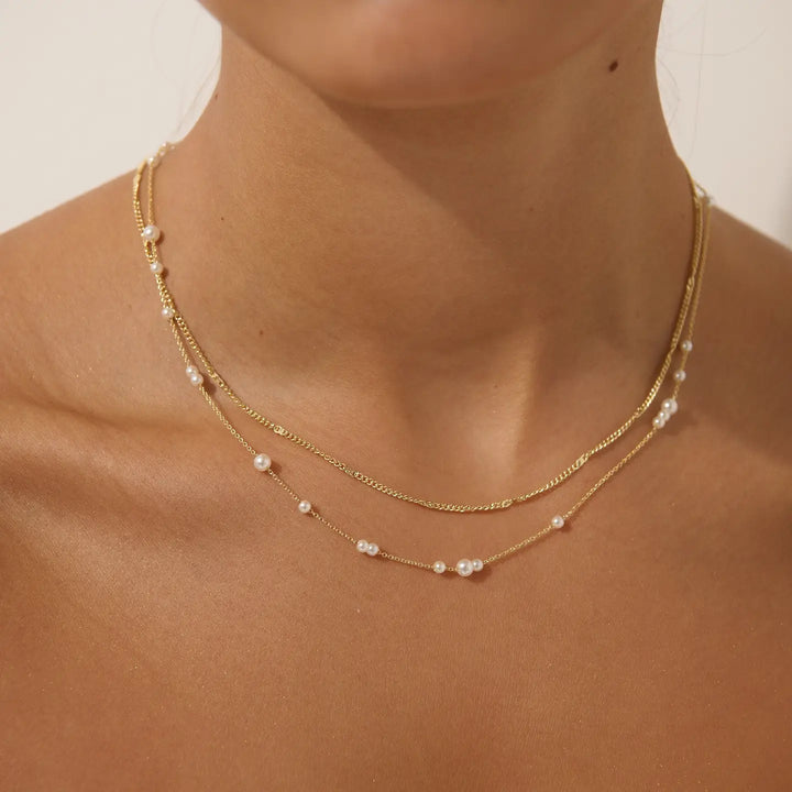 Mini Pearl Layered 18k Gold Necklace