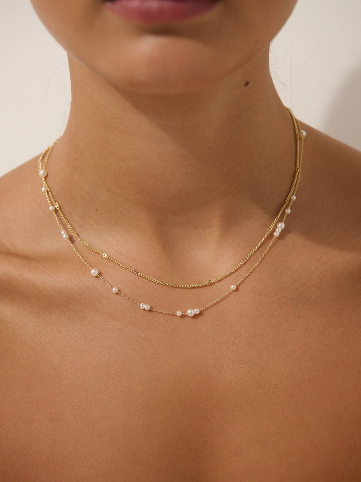 Mini Pearl Layered 18k Gold Necklace