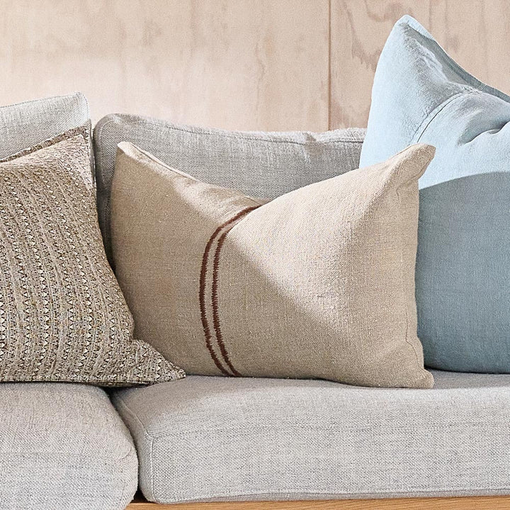 Orion Linen Cushion - Natural/Chocolate