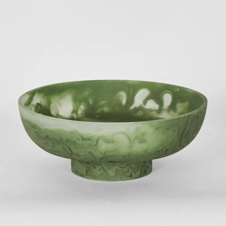 IDRA Swirl Resin Serving Bowl on Stand Green