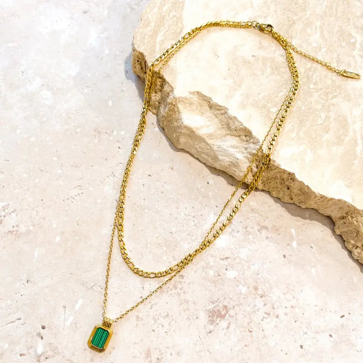 Stone Charm Layered 18K Gold Plated Necklace