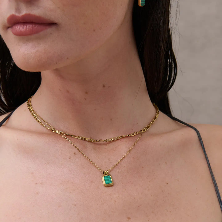 Stone Charm Layered 18K Gold Plated Necklace