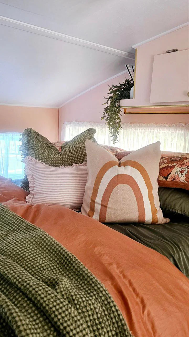 Organic Cotton Waffle Ruffle Cushion - Light Olive