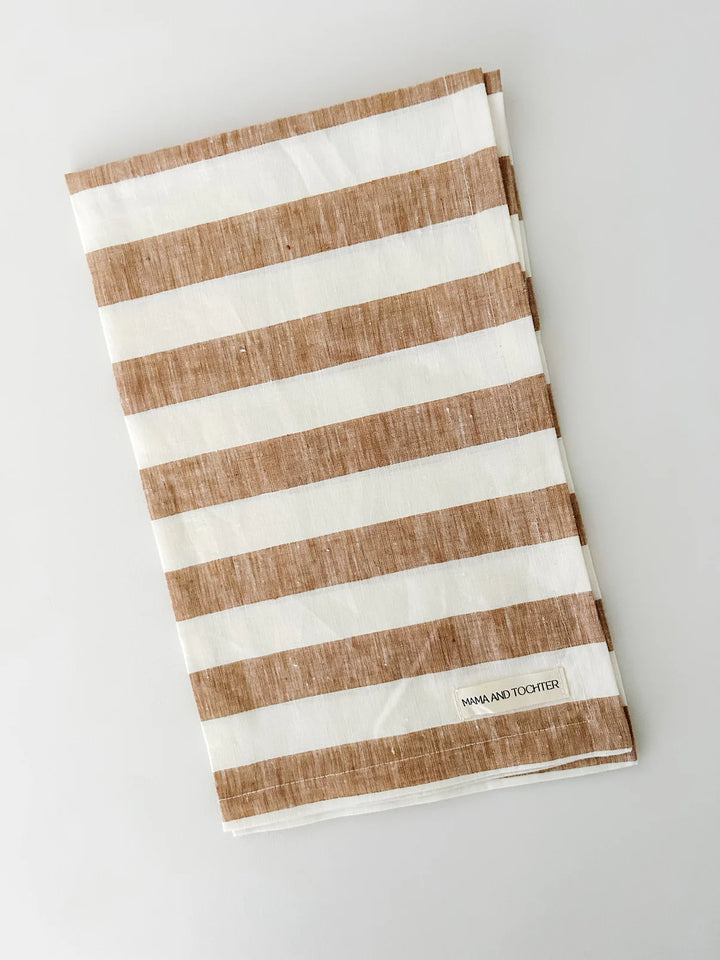 Pure French Linen Tea Towel - Toffee Stripe