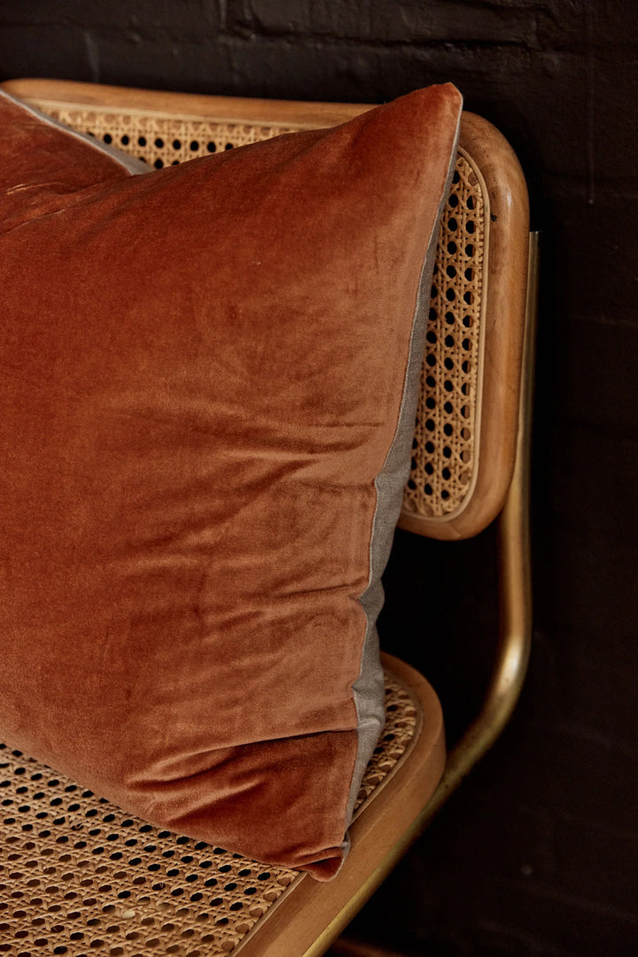 Linen Velvet Cushion - Terracotta by Saarde