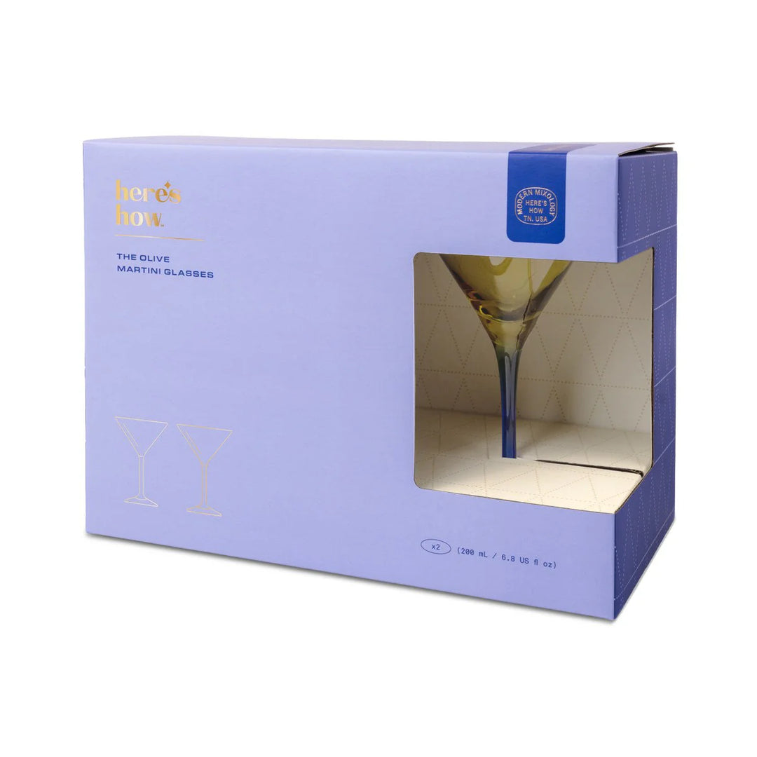 Olive Martini Glass set of 2 - Olive and Cobalt
