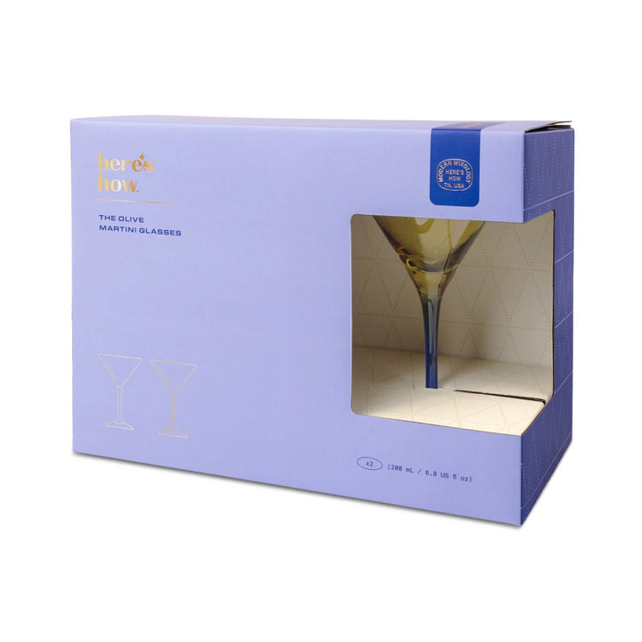 Olive Martini Glass set of 2 - Olive and Cobalt