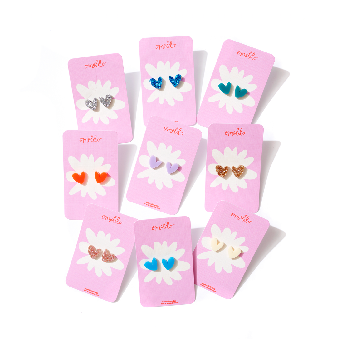 Heart Studs // Select Colour: Pink Glitter