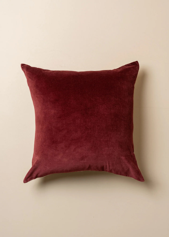 Linen Velvet Cushion - Burgundy by Saarde