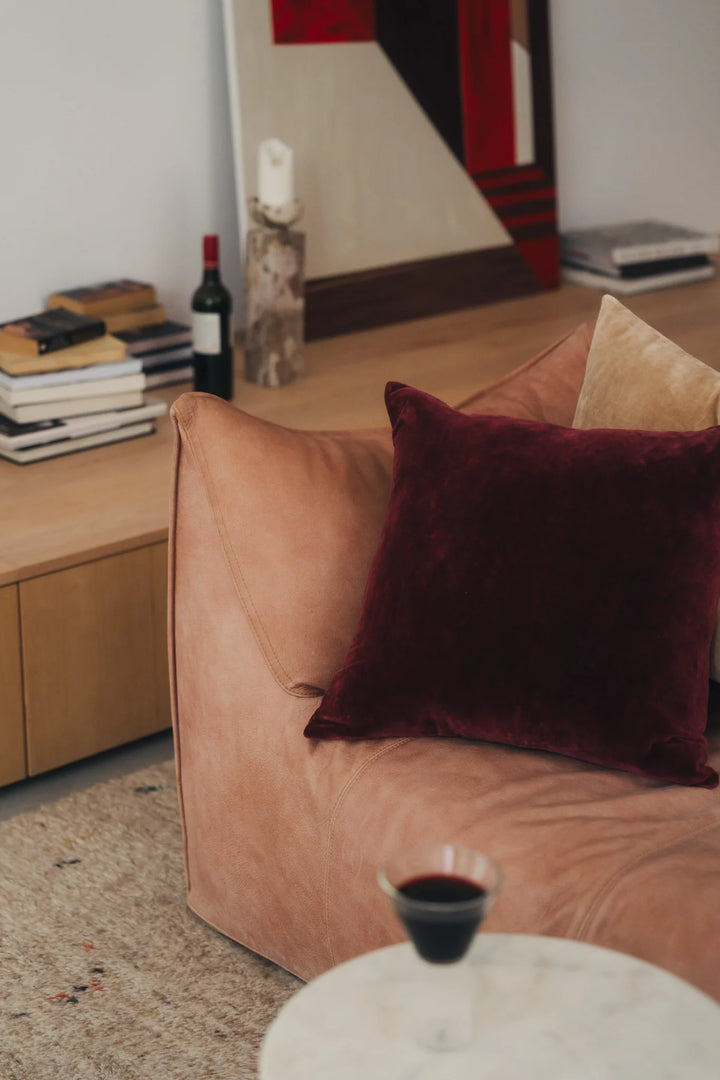 Linen Velvet Cushion - Burgundy by Saarde