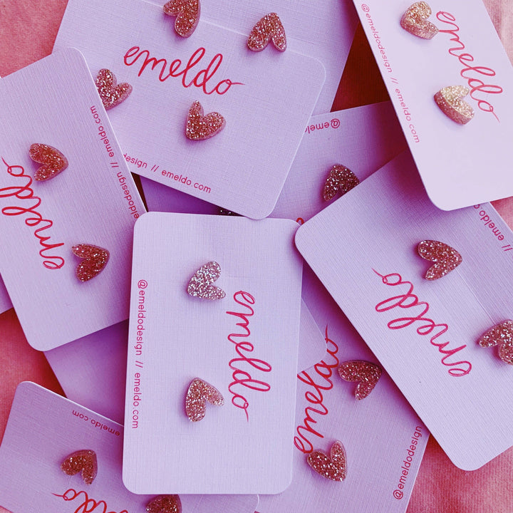 Heart Studs // Select Colour: Gold Fine Glitter