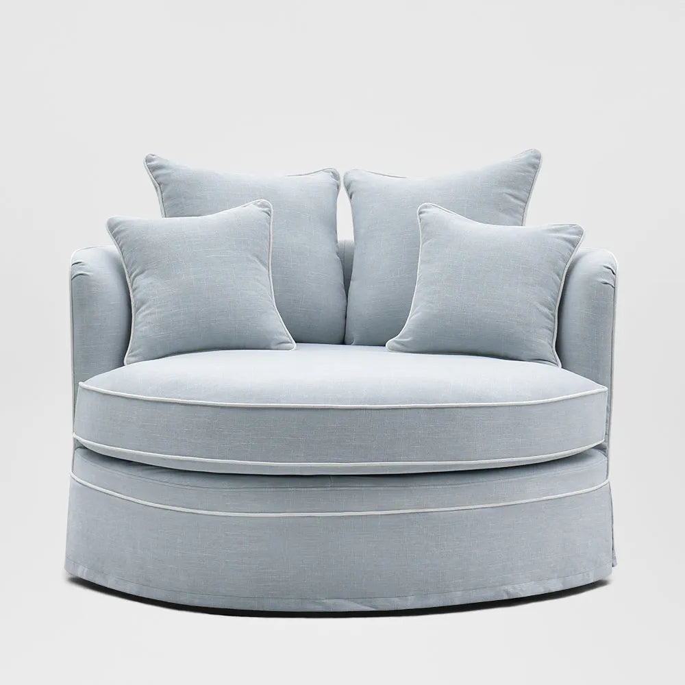 Ranelagh Snuggle Chair Light Blue with White Piping