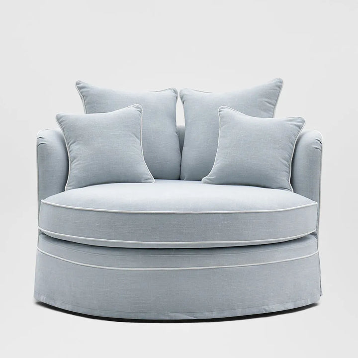 Ranelagh Snuggle Chair Light Blue with White Piping