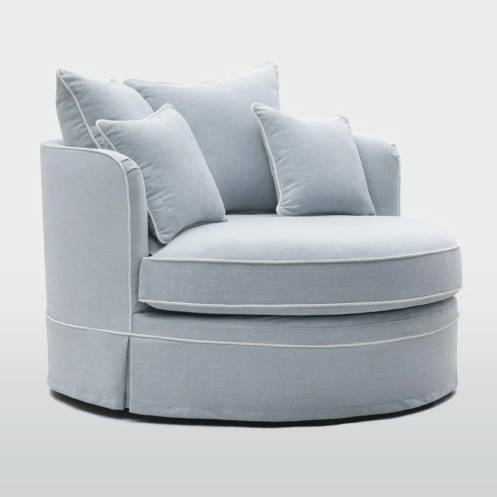 Ranelagh Snuggle Chair Light Blue with White Piping