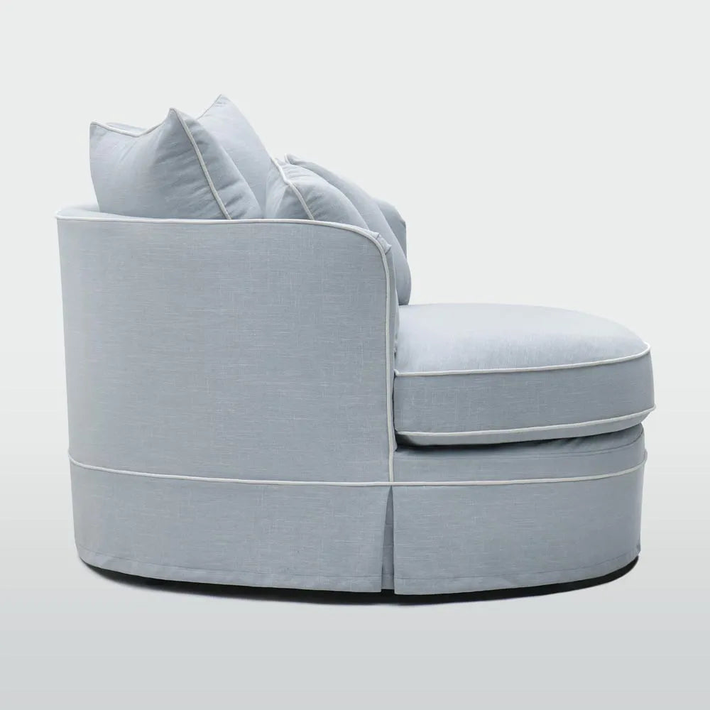 Ranelagh Snuggle Chair Light Blue with White Piping